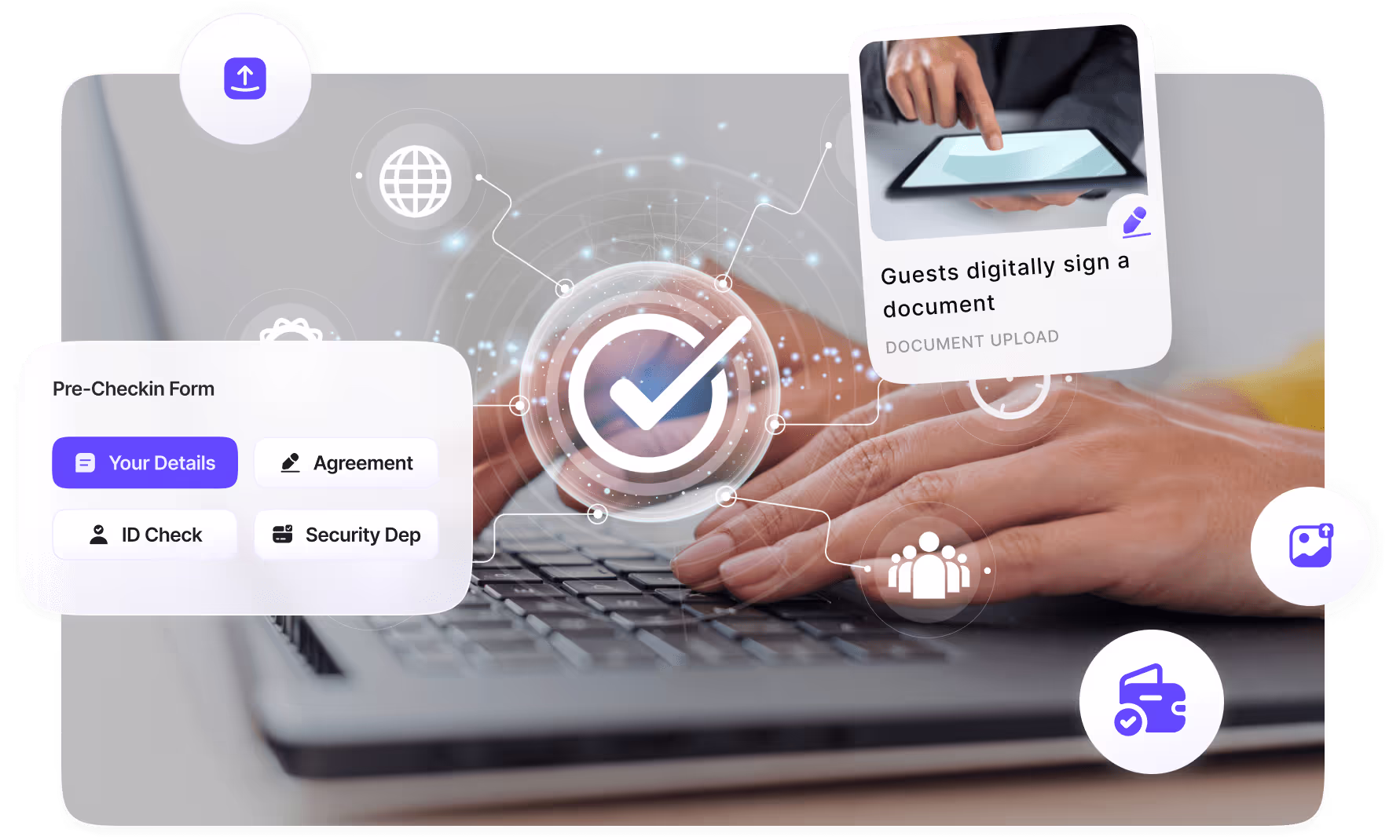 SuiteVerify guest verification interface showing ID check and rental agreement