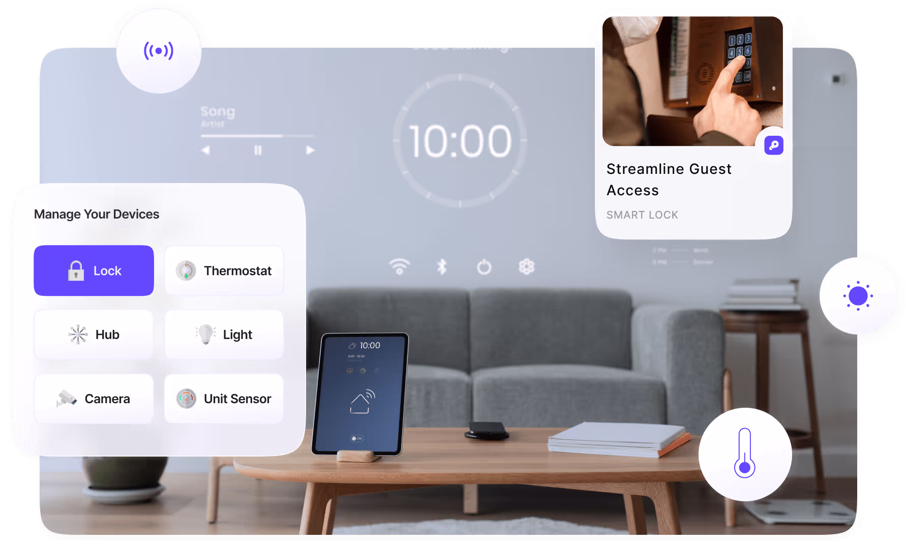 SuiteConnect device integrations dashboard showing connected smart devices